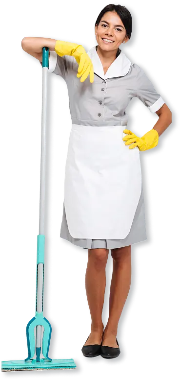 woman standing with cleaning wiper